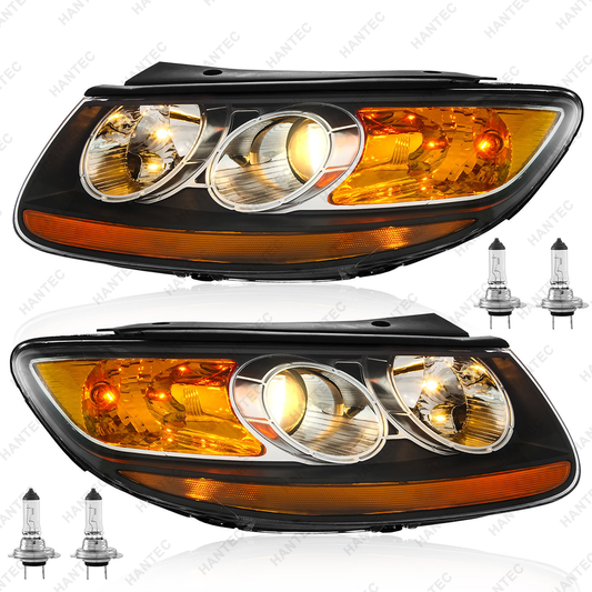 Halogen Headlight Assembly Compatible with 2007-2012 Hyundai Santa Fe SE/Limited/GLS, Driver & Passenger Side