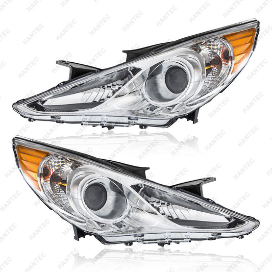 Halogen Headlight Assembly Compatible with 2011-2014 Hyundai Sonata, Driver & Passenger Side, Chrome