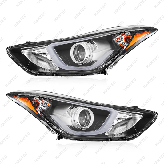 Halogen Headlight Assembly with LED DRL Compatible with 2014-2016 Hyundai Elantra Sport/Limited, Driver & Passenger Side