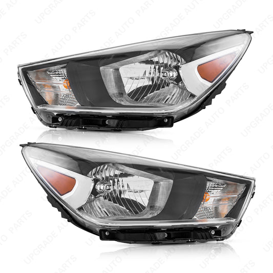 UPGRADE Auto Parts Halogen Headlight Assembly with Bulbs Compatible with 2018-2023 Kia Rio Sedan, Driver & Passenger Side