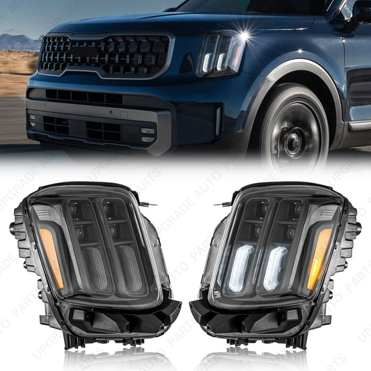 LED Black Headlight Compatible with 2023 2024 Kia Telluride, Driver & Passenger Side