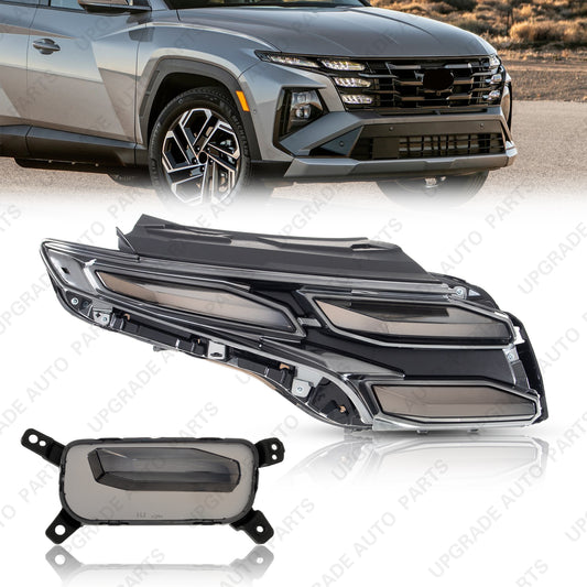LED Main & Auxiliary Daytime Running Lamp Dark Lens Compatible with 2025 2026 Hyundai Tucson, Passenger Side