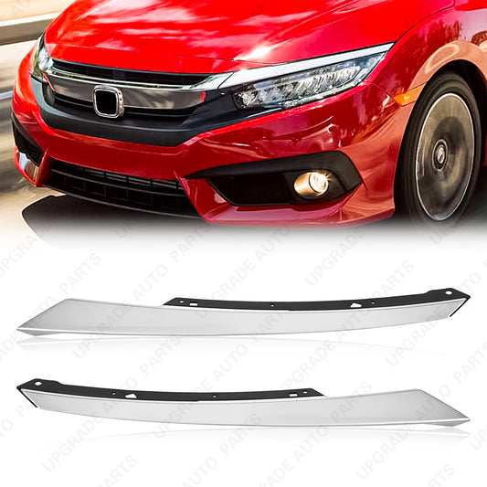 Chrome Headlight Trim Molding Compatible with 2016-2018 Honda Civic, Driver & Passenger Side