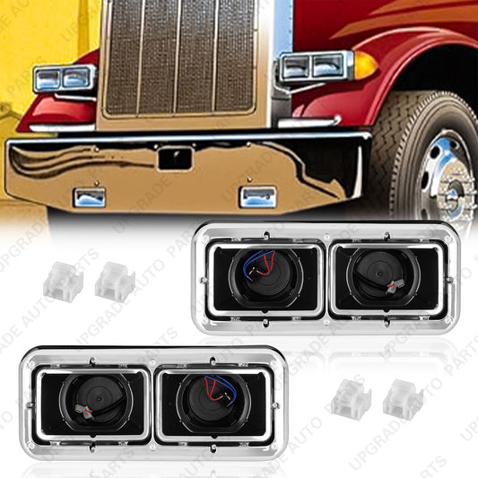 Headlight Housing Base with Chrome Dual Headlight Bezel Compatible with Kenworth T400