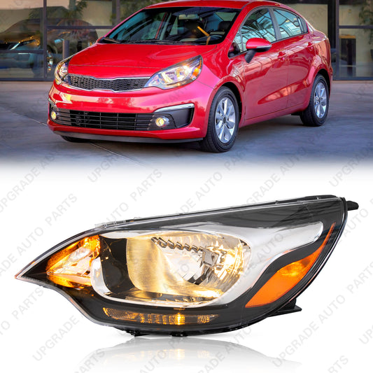 UPGRADE Auto Parts Halogen Headlight Assembly Compatible with 2012-2017 Kia Rio Sedan, Driver Side