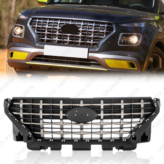 Front Upper Grille with Chrome Trim Compatible with 2020-2025 Hyundai Venue SEL/Limited