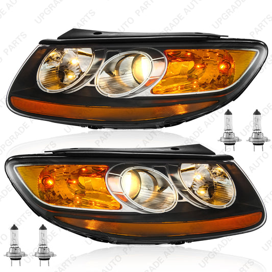 Halogen Headlight Assembly Compatible with 2007-2012 Hyundai Santa Fe SE/Limited/GLS, Driver & Passenger Side