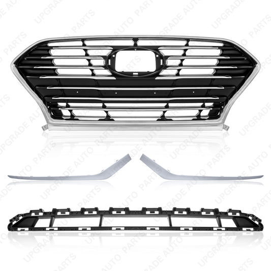 Front Upper Lower Grille Set with Bumper Trims Compatible with 2018 2019 Hyundai Sonata