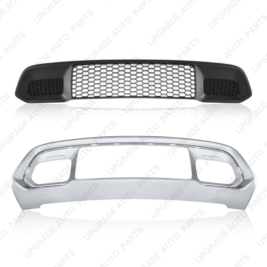 Front Lower Grille & Chrome Bumper Grill Bezel Compatible with 2017-2022 Jeep Grand Cherokee