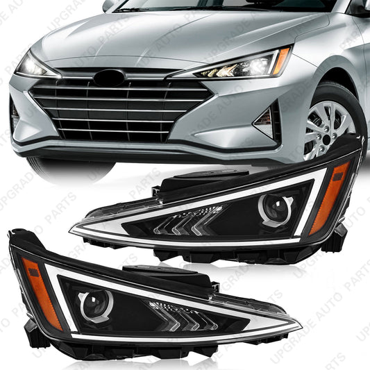 Halogen Headlight Assembly Compatible with 2019 2020 Hyundai Elantra W/O DRL, Driver & Passenger Side
