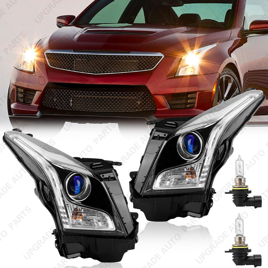 Halogen Headlight Without DRL Compatible with 2013-2019 Cadillac ATS, Driver & Passenger Side