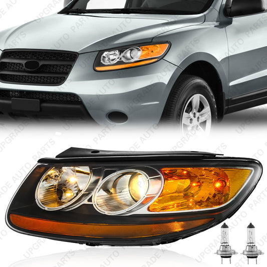 Halogen Headlight Assembly Compatible with 2007-2012 Hyundai Santa Fe SE/Limited/GLS, Driver Side