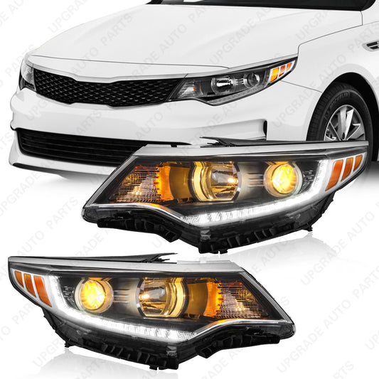 Headlight Assembly with LED DRL Compatible with 2016-2018 Kia Optima, Driver & Passenger Side