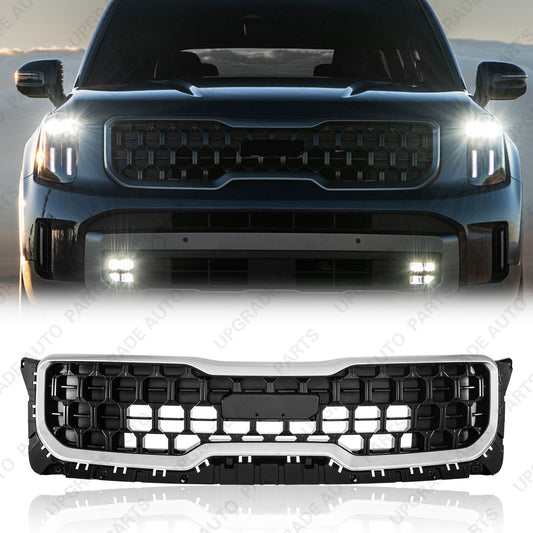 Grille Without Camera Hole Compatible with 2023 2024 Kia Telluride, Gloss Black