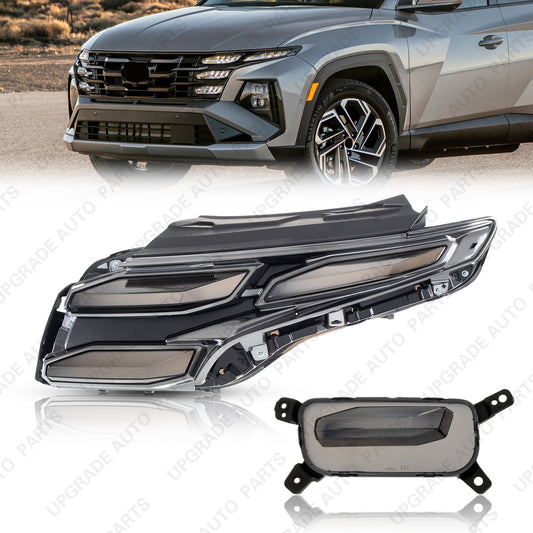 LED Main & Auxiliary Daytime Running Lamp Dark Lens Compatible with 2025 2026 Hyundai Tucson, Driver Side