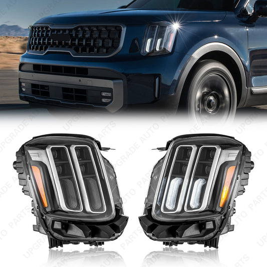 LED Gray Headlight Compatible with 2023 2024 Kia Telluride, Driver & Passenger Side