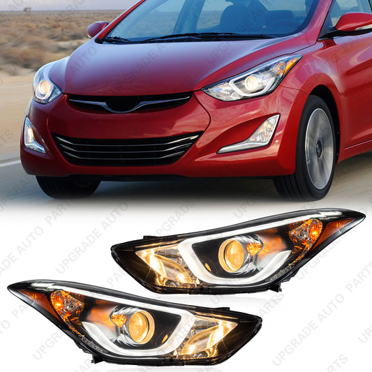 Halogen Headlight Assembly with LED DRL Compatible with 2014-2016 Hyundai Elantra Sport/Limited, Driver & Passenger Side