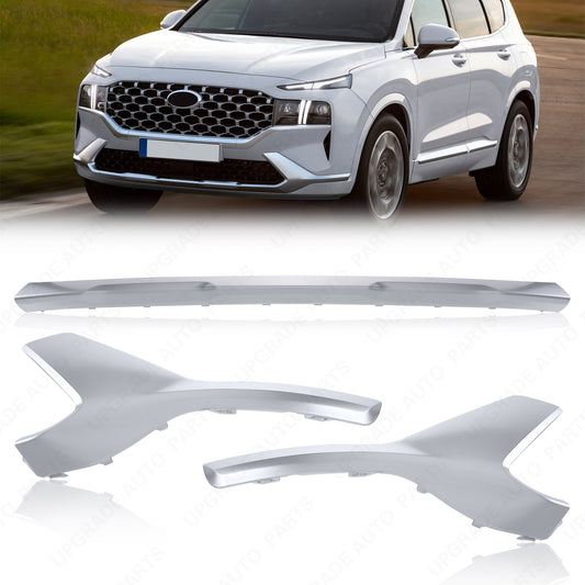 3PCS Chrome Front Bumper Lower Skid Plate Set Compatible with 2021-2023 Hyundai Santa Fe