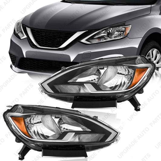 Halogen Headlight Assembly Compatible with 2016-2019 Nissan Sentra, Driver & Passenger Side