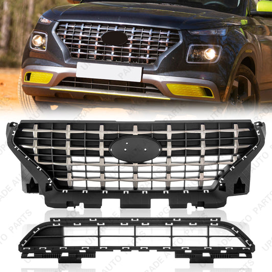 Chrome Upper Grille & Lower Grille Without ACC Compatible with 2020-2025 Hyundai Venue SE/SEL