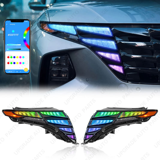 Mobile Control LED Headlight RGB Compatible with 2022-2024 Hyundai Tucson, Driver & Passenger Side