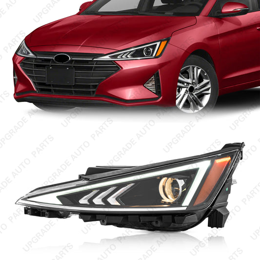 Halogen Headlight Assembly With LED DRL Compatible with 2019 2020 Hyundai Elantra, Driver Side