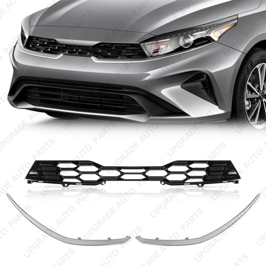 Front Grille with 2PCS Molding Trim Compatible with 2022-2024 Kia Forte